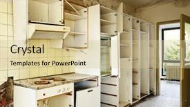  Presentation with old house - Presentation enhanced with destroying home - old kitchen destroyed interior abandoned background and a soft green colored foreground