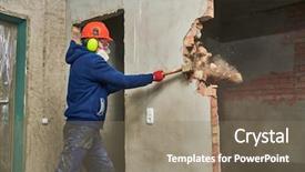  Presentation with destruction - Colorful presentation design enhanced with destruction - demolition work and rearrangement worker backdrop and a coral colored foreground