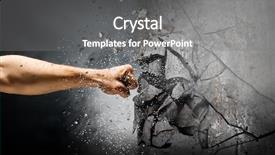  Presentation with media - Amazing PPT theme having destruction - hand breaking through the wall backdrop and a gray colored foreground