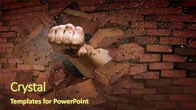  Presentation with media - Beautiful PPT theme featuring destruction - hand breaking through the wall backdrop and a tawny brown colored foreground