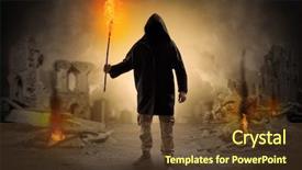  Presentation with catastrophe - Slides with destruction wars - destroyed place after a catastrophe background and a tawny brown colored foreground