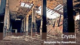  Presentation with destruction - Amazing PPT theme having destruction wars - ruins of the destroyed houses backdrop and a tawny brown colored foreground