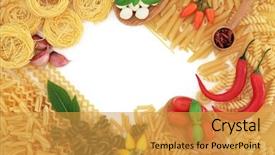  Presentation with italian food - Colorful PPT theme enhanced with deta - italian pasta and food ingredients backdrop and a gold colored foreground