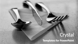  Presentation with table napkin - Amazing slide set having detail closeup of fancy silverware backdrop and a gray colored foreground