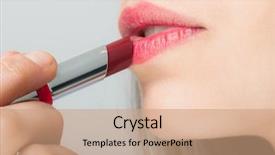  Presentation with lipstick - Presentation theme with detail of a beautiful woman applying lipstick background and a coral colored foreground