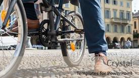  Presentation with city street - Cool new slide set with detail-of-a-bike backdrop and a mint green colored foreground