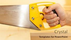  Presentation with carpenter - Beautiful slide set featuring detail-of-a-carpenter-cutting backdrop and a yellow colored foreground
