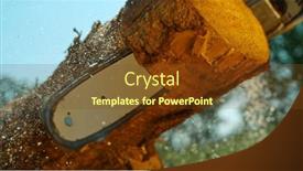  Presentation with chainsaw - PPT theme with detail-of-a-chainsaw-cutting background and a tawny brown colored foreground