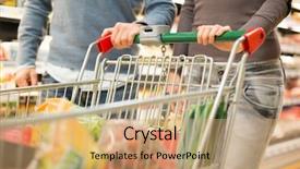  Presentation with supermarket - Presentation design featuring detail of a couple shopping background and a coral colored foreground