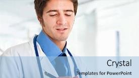  Presentation with prescription - Slides consisting of detail of a doctor writing a prescription background and a light blue colored foreground