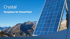  Presentation with photovoltaic - Audience pleasing PPT theme consisting of detail-of-a-photovoltaic-panel backdrop and a teal colored foreground