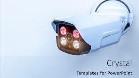  Presentation with night vision - Cool new slide deck with detail of a surveillance camera with infrared technology for night vision security concept backdrop and a light blue colored foreground