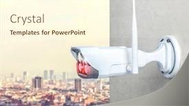  Presentation with night vision - Amazing slide set having detail of a surveillance camera with infrared technology for night vision and wireless connection city in the background security concept backdrop and a cream colored foreground