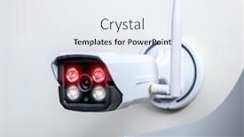  Presentation with night vision - Presentation design consisting of detail of a surveillance camera with infrared technology for night vision and wireless connection on a white background background and a sky blue colored foreground