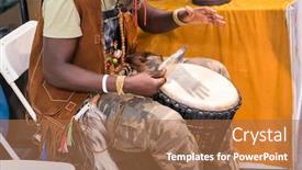  Presentation with drum - Slides featuring detail-of-african-drummer-beating background and a coral colored foreground