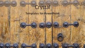  Presentation with parts - Presentation design having detail of an old wooden door metal parts in siguenza spain background and a coral colored foreground