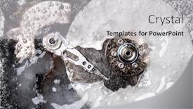  Presentation with hard disk - PPT theme with capacitors - detail of an open background and a light gray colored foreground