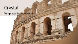  Presentation with amphitheater - Amazing slide set having detail of ancient roman amphitheater in el-jem isolated on white backdrop and a coral colored foreground