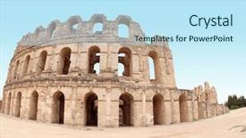 Presentation with amphitheater - Beautiful presentation theme featuring detail-of-ancient-roman-amphitheater backdrop and a sky blue colored foreground