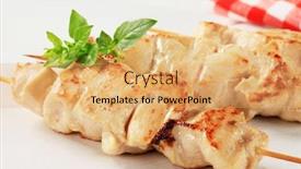  Presentation with chicken little chicks - Colorful PPT theme enhanced with detail of chicken skewer decorated with herb backdrop and a yellow colored foreground