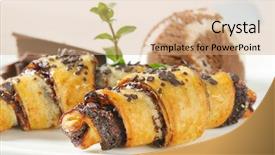  Presentation with chocolate chip - Beautiful PPT theme featuring detail of chocolate chip croissants with scoop of ice cream on white plate backdrop and a coral colored foreground