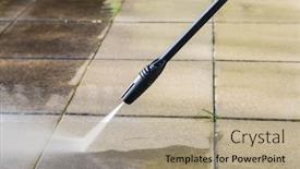  Presentation with cleaning - Beautiful PPT theme featuring detail-of-cleaning-terrace backdrop and a coral colored foreground