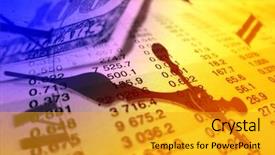  Presentation with time money - PPT theme enhanced with detail of clock face with numbers and hands showing time with money in background background and a gold colored foreground