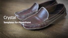  Presentation with slipper - Amazing presentation having detail of comfortable leather slipper on polished wooden floor backdrop and a gray colored foreground