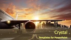  Presentation with jet airplane - Colorful presentation enhanced with detail of commercial airplane staying backdrop and a tawny brown colored foreground