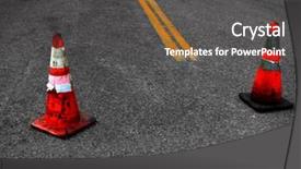  Presentation with risk in construction - Amazing slide deck having detail of construction cones backdrop and a dark gray colored foreground