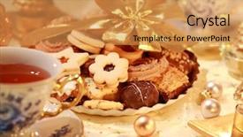  Presentation with delicious christmas cookies - Slides with detail of delicious christmas cookies with candles in golden tone background and a yellow colored foreground