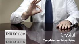  Presentation with director - PPT layouts featuring detail of director at desk sign with hands gesturing background and a gray colored foreground
