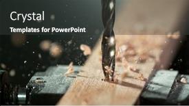  Presentation with drill - Amazing slide deck having detail-of-drill-making-hole backdrop and a dark gray colored foreground