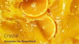  Presentation with orange juice - Slides having detail-of-falling-orange-slices background and a gold colored foreground