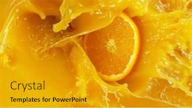  Presentation with orange juice - Colorful slide set enhanced with detail-of-falling-orange-slices backdrop and a gold colored foreground