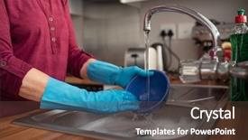  Presentation with rubber gloves - Theme featuring detail of female hands wash background and a tawny brown colored foreground