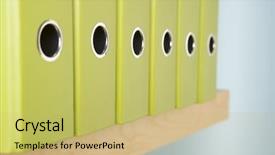  Presentation with file system - Audience pleasing PPT theme consisting of detail of files on shelf backdrop and a yellow colored foreground