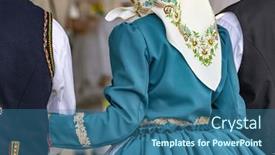  Presentation with indiaan folk - Presentation design featuring detail-of-folk-costume-rakvice background and a ocean colored foreground