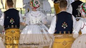  Presentation with filipino folk dance - Presentation design featuring detail-of-folk-costume-rakvice background and a gold colored foreground