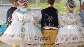  Presentation with czech republic - PPT theme enhanced with detail-of-folk-costume-rakvice background and a coral colored foreground