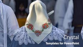  Presentation with czech republic - PPT theme consisting of detail-of-folk-costume-rakvice and a ocean colored foreground