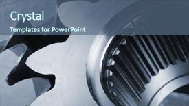  Presentation with connecting - Slide set featuring detail of gears pinions connecting all in a bluish tint background and a ocean colored foreground