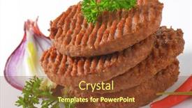  Presentation with burgers - PPT theme having detail of grilled burgers with onion and piece of chili pepper background and a tawny brown colored foreground