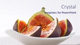  Presentation with served - PPT theme consisting of detail of halved fig with peel served on the small plate background and a sky blue colored foreground