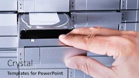  Presentation with array - Slide deck having detail-of-hand background and a light blue colored foreground