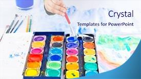  Presentation with watercolor - Colorful PPT theme enhanced with detail of hands painting with watercolor backdrop and a sky blue colored foreground
