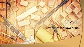  Presentation with wood scraps - PPT theme enhanced with detail of handtools for wood background and a lemonade colored foreground