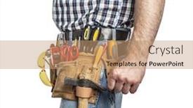  Presentation with handyman - Slides consisting of detail of handyman with toolsbelt and tools isolated on white background background and a coral colored foreground