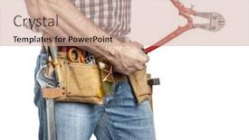  Presentation with tool belt tools - Slides with detail-of-handyman-with-toolsbelt background and a coral colored foreground