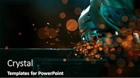  Presentation with steel industry - PPT theme enhanced with detail-of-industry-worker-cutting background and a black colored foreground